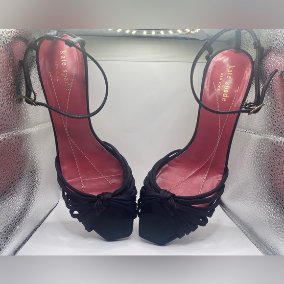 Kate Spade - 8.5 B - Black Satin Peep Toe - Used - Picture 4 of 10